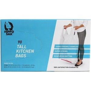 90 Count Trash Bags W/ Handles 13 Gallon Tall Kitchen Bag Durable Hippo Sak
